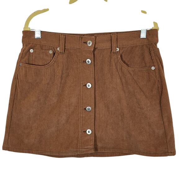 M NO BOUNDARIES Brown Corduroy Button-Front Mini Skirt Womens Size 11 Western - Picture 1 of 9